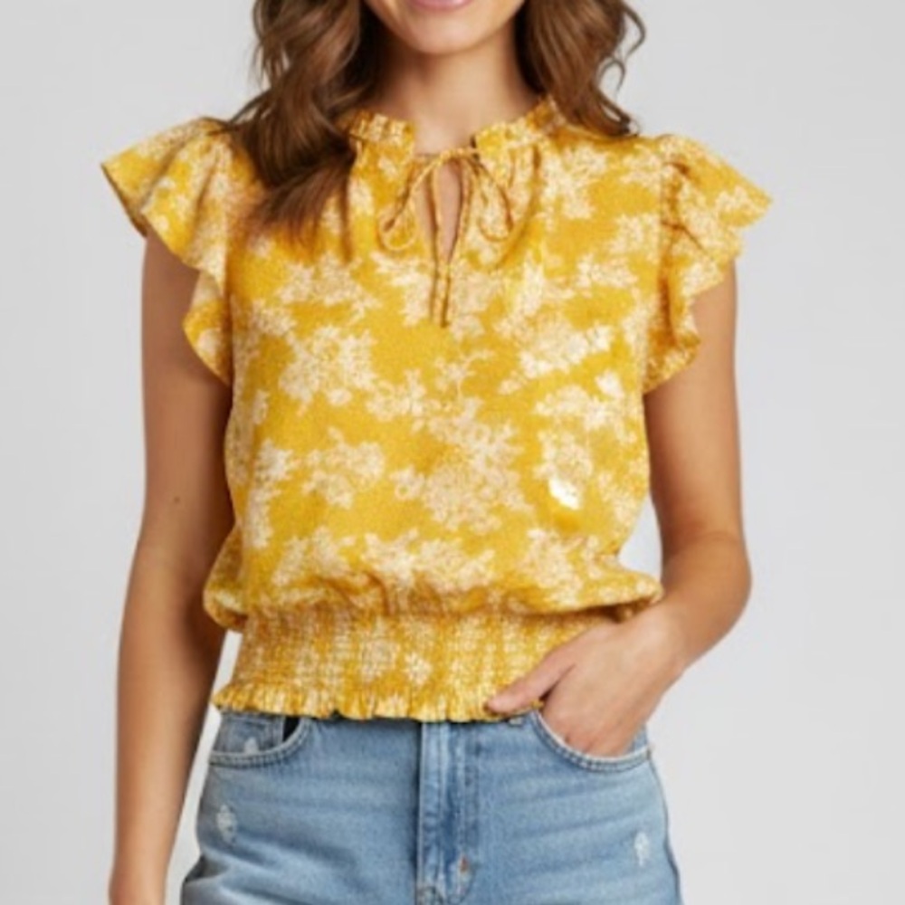 Rose & Olive floral bird pattern smocked top